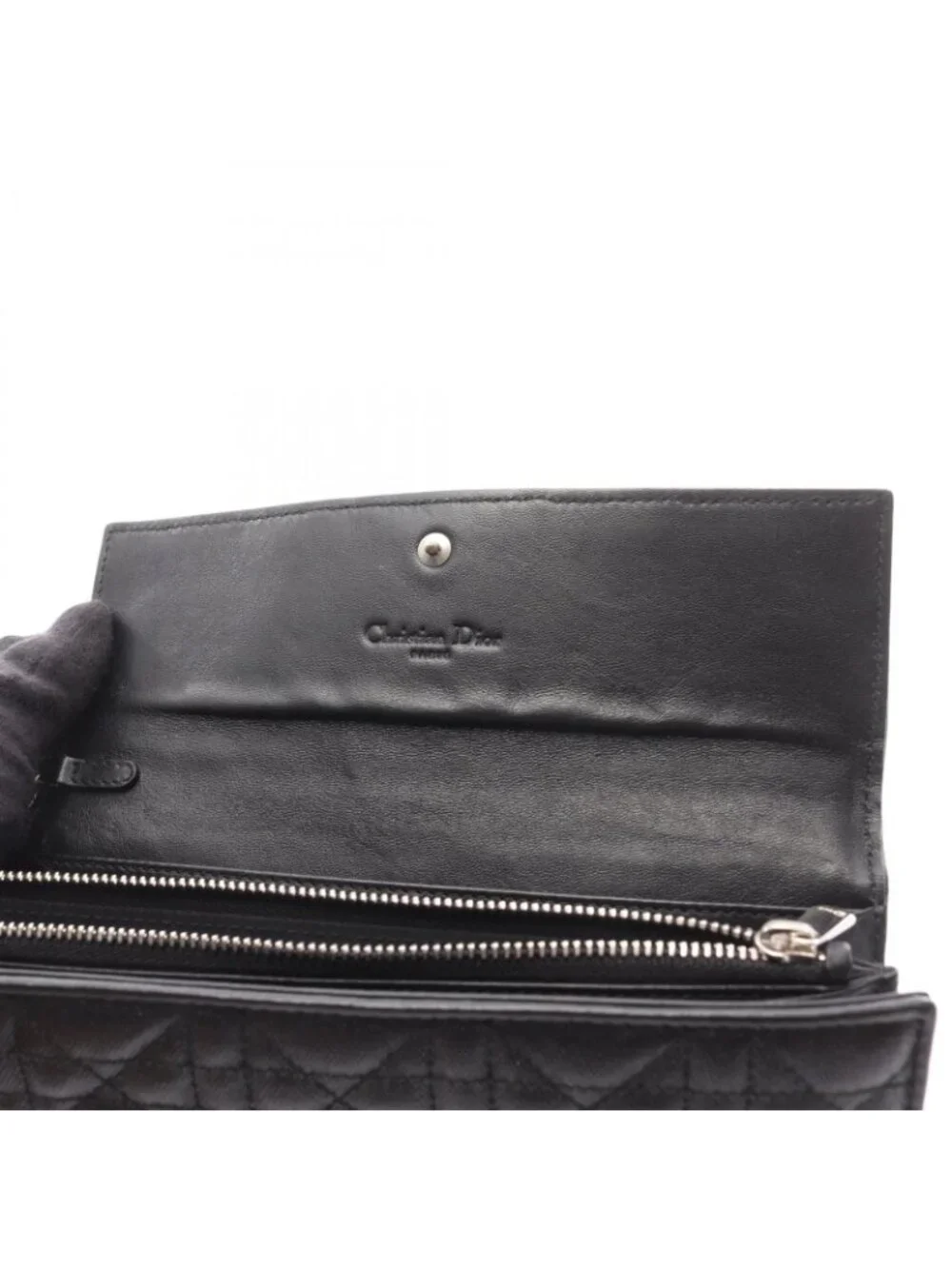 Dior Bifold Wallet Cannage Black Leather Zip - Picture 5 of 5